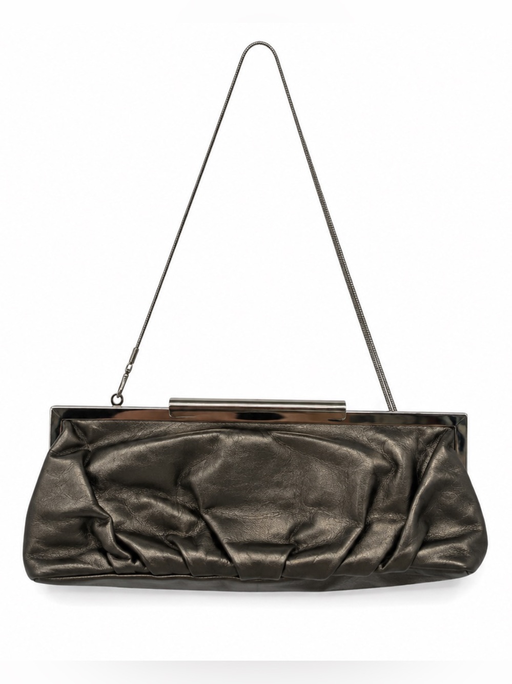 Bonita Silver Metallic Faux Leather Clutch Bag Silver Tone Evening Y2k